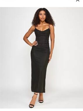 Seni & Cade Black Corset Ruched Maxi Dress